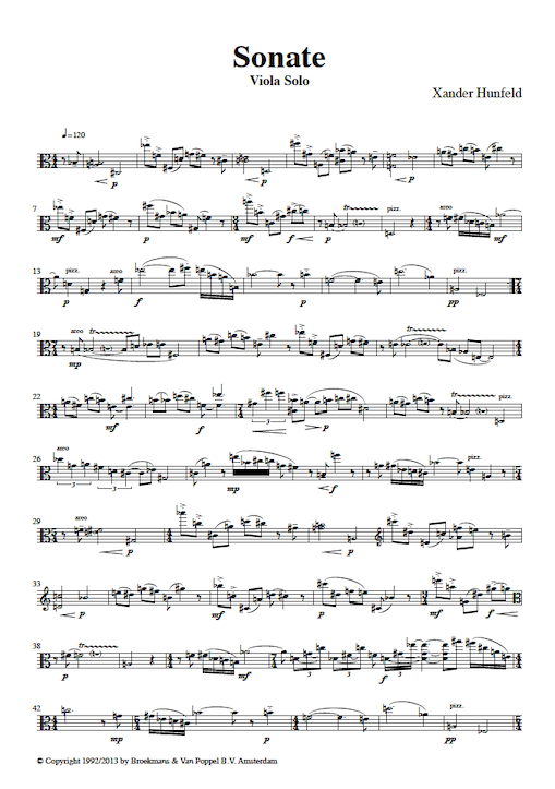 Xander Hunfeld - partituur Sonata Viola Solo
