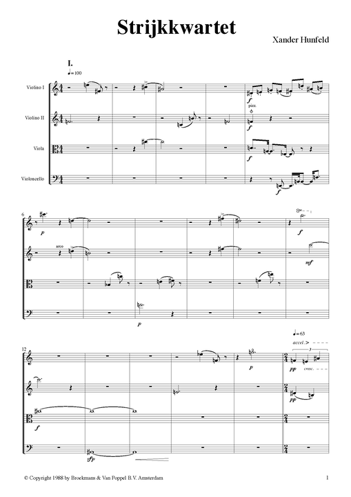 Xander Hunfeld - partituur String Quartet